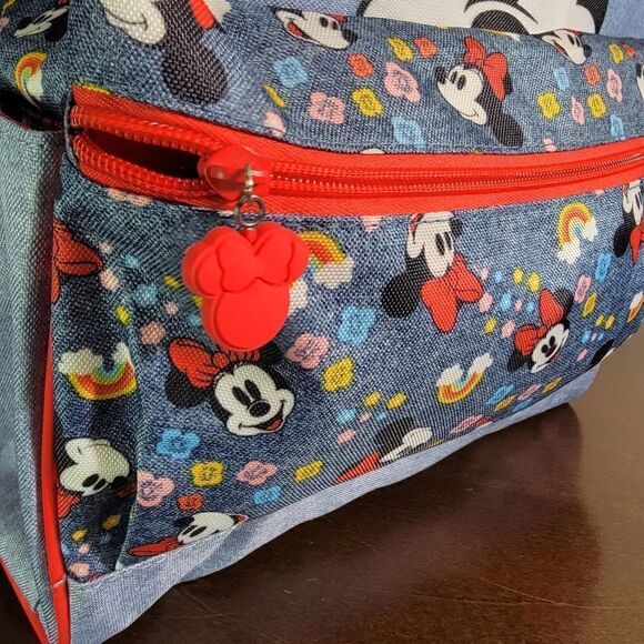 Disney Minnie Mouse Cambray Denim Girls School Backpack Brand New Zipper Closure - Picture 4 of 10